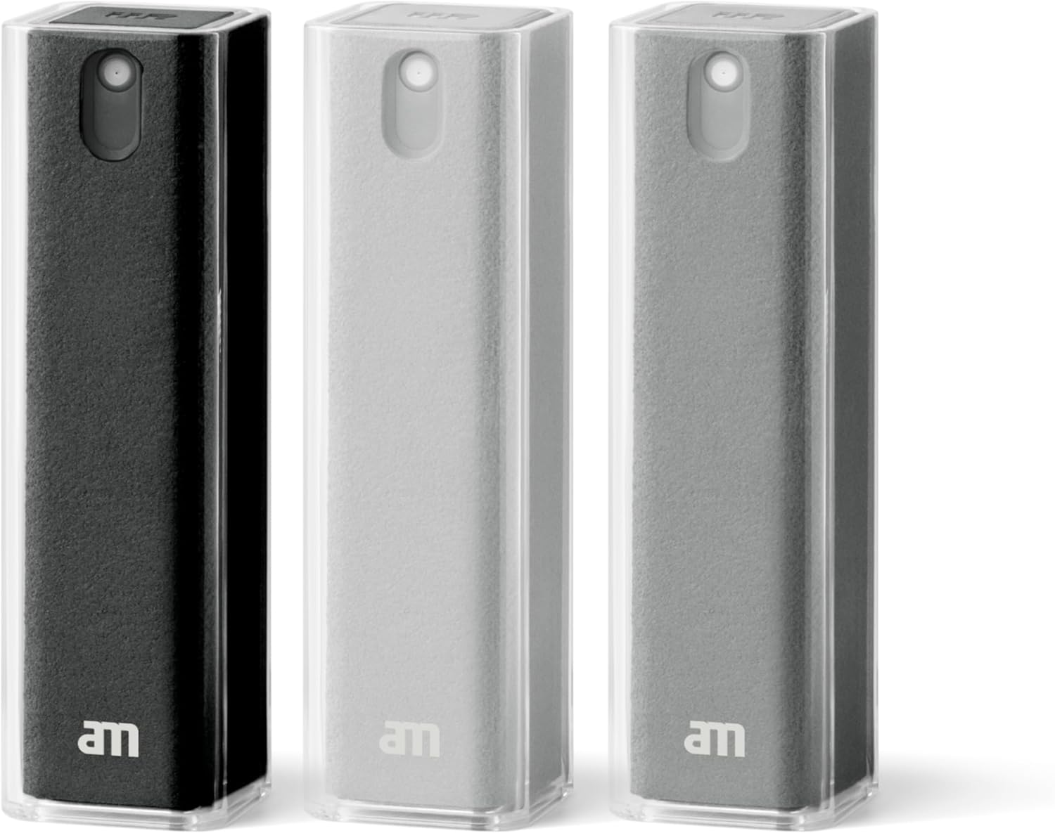 am Screen Cleaning Set – Liquid Cleaner Spray, Built-in Microfiber Cloth for Smartphone, PC Monitor, Smart TV, iPad Pro, MacBook Pro, 1, 2, 3 or 5 (Black, Grey, Light Grey, 3 Pack)