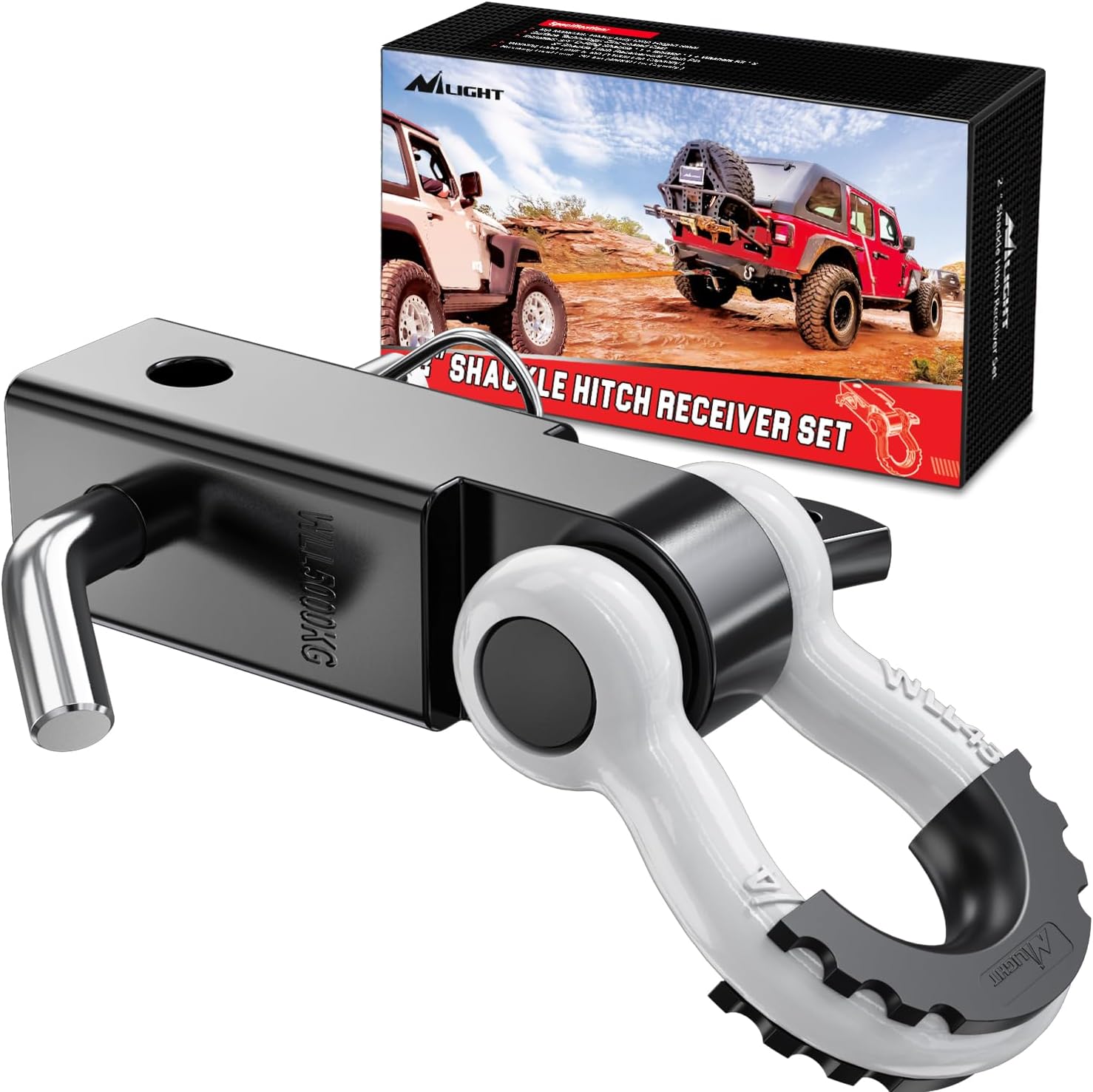 Shackle Hitch Receiver 2Inch 45000 LBs Breaking Strength 3/4" D Ring Shackle w/Trailer Hitch Pin Heavy Duty Solid Recovery Towing Kit for Trucks Jeeps Off Road,2 Years Warranty