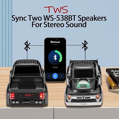 Miniatura 4 de WS-538 Retro Pickup Truck Bluetooth Replica Altavoz - Altavoz inalámbrico portátil modelo de coche con FM, TWS, luces LED de fiesta, reproducción