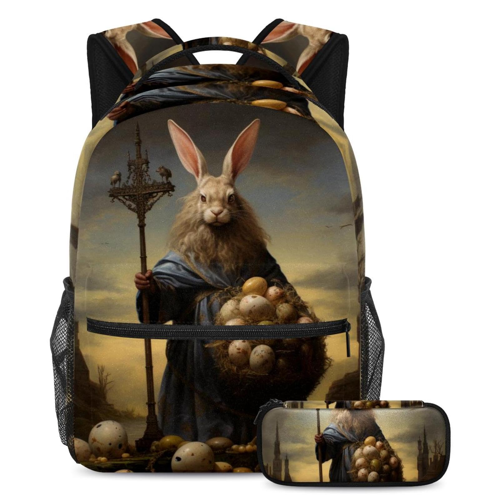 Sac à dos Happy Easter avec trousse d'école multicolore pour élève