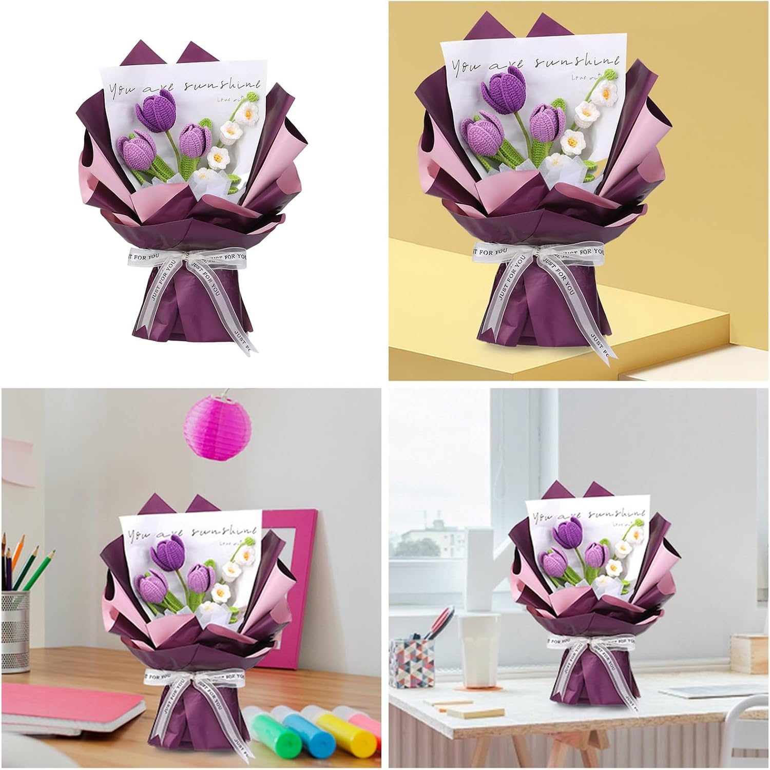 KASSDDF Crochet Flower Bouquet Set Knitting Supplies with Step-by-Step Video Tutorial Instruction for Beginner Adult Crochet Wedding Bouquet Set