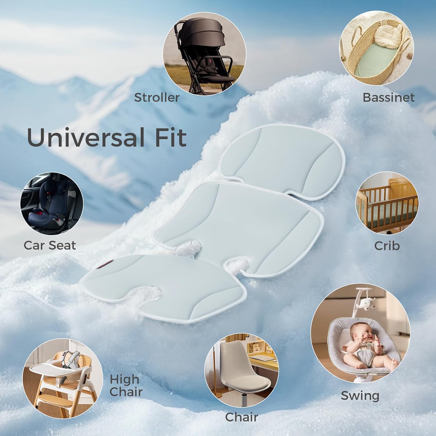 Momcozy Stroller Cooling Pad | Universal Soft Cooler Pad, Breathable & Adjustable Seat Liner | Detachable 2-Piece Cooling Cushion | Fits Strollers, Crib, High Chair, Bassinet, Swing