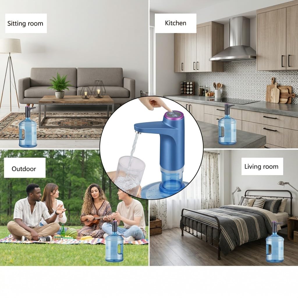 Distributeur d eau portable Pompe à rechargeable de qualité alimentaire sans BPA Silencieuse et étanche Compatible universelle avec les canettes en gallons Idéale pour la maison le camping-car camping