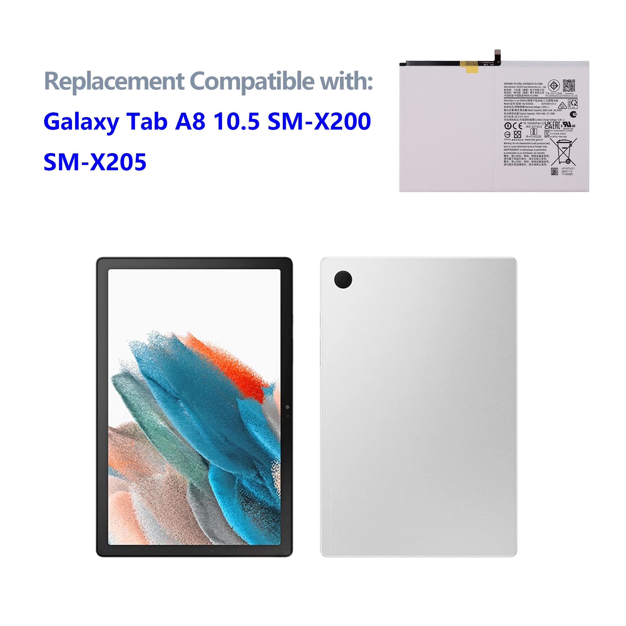 Batterie compatible Galaxy Tab A8 10.5 SM-X205 SM-X200