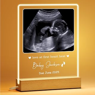 Personalized Gifts for Mom, Custom Ultrasound Picture Frames Night Light, Pregnancy Announcement, Mothers Day Gifts for Mom from Daughter Son, Custom LED Photo Acrylic Plaque