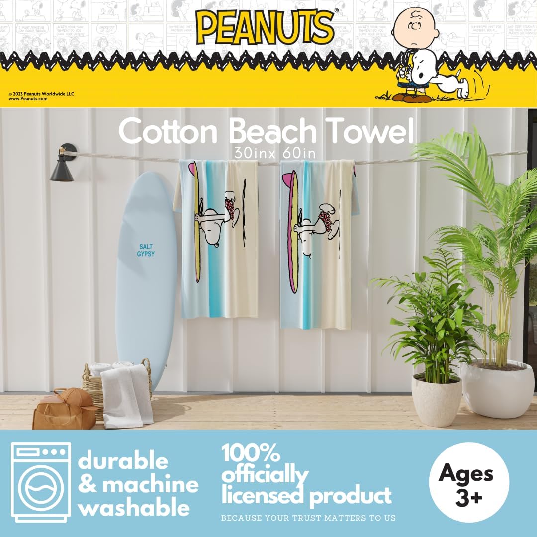 Franco Collectibles Peanuts Snoopy Super Soft Cotton Bath/Pool/Beach Towel, 60 in x 30 in, (100% Officially Licensed Product)