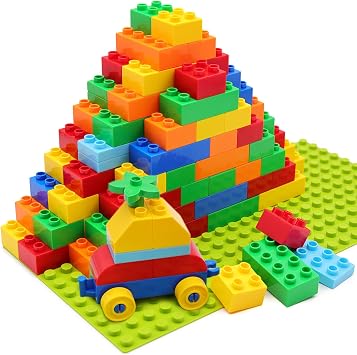 WYSWYG Large Blocks Toys - Duplo / Anpanman Compatible- Building Blocks Toys Base Blocks Set for Ages 3+ Educational Toys 81 Pieces+2 Plates