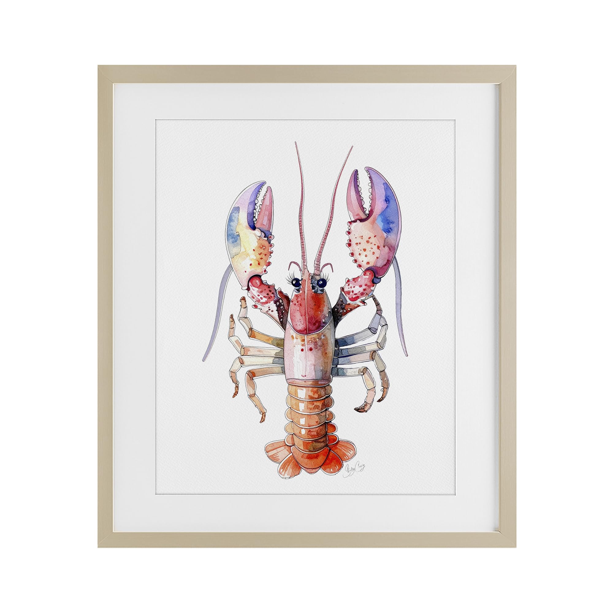 Stupell Industries Harvest Pine (Textured) 'Coral Claw Lobster'| Framed Print Under Glass