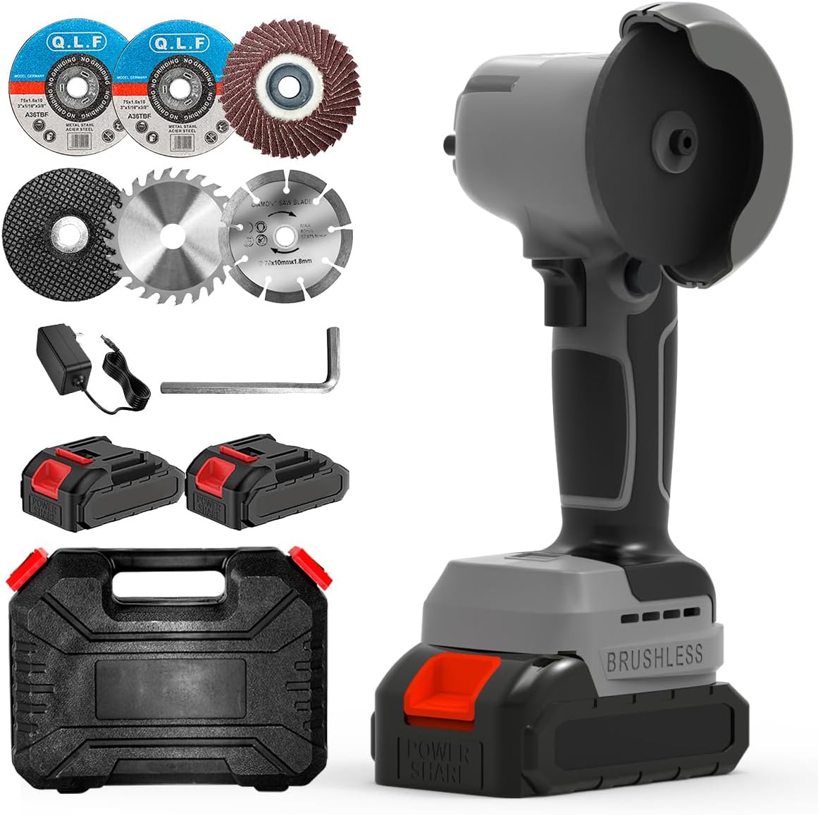 Brushless Cordless Angle Grinder Kit, 28000rpm Mini Electric Angle Grinding Tool with 2x21V 2000mAh Battery and 6-Cutting Discs, Grinder Handheld Cutter for Metal Wood