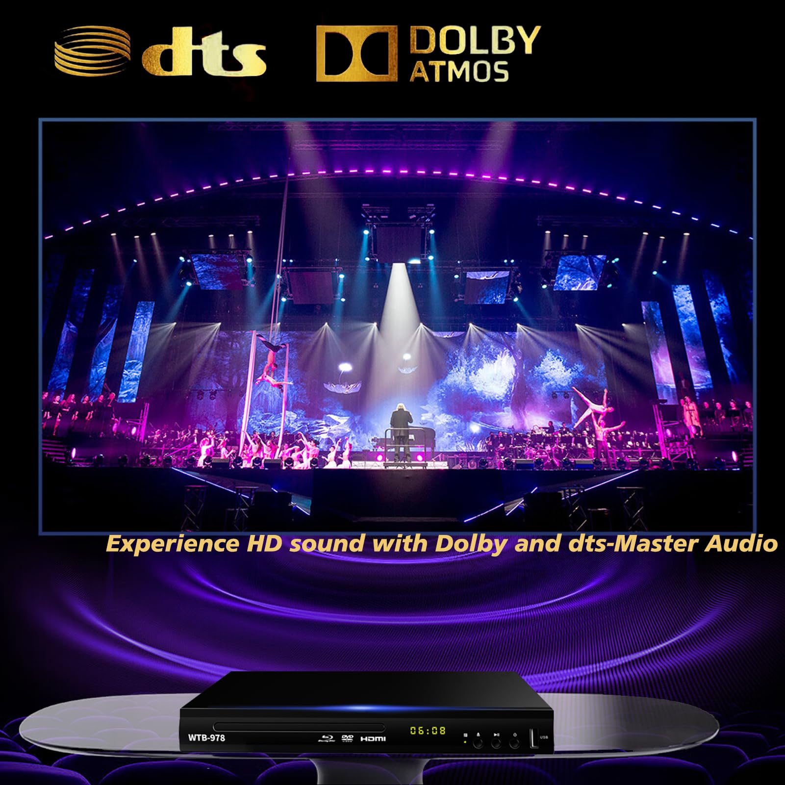Leitor de DVD HD Blu-Ray para TV com saída HDMI/AV/coaxial