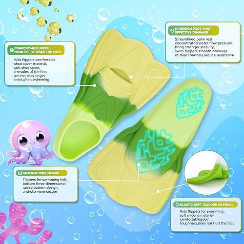 Miniatura 2 de Aletas de natación para niños, aletas de entrenamiento de natación, aletas cortas para jóvenes, piscina, esnórquel para niñas y niños principiantes