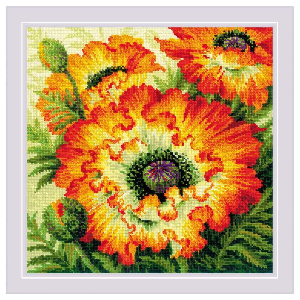 RIOLIS 2080 coquelicots de feu broderie pour créer un coussin décoratif floral de salon