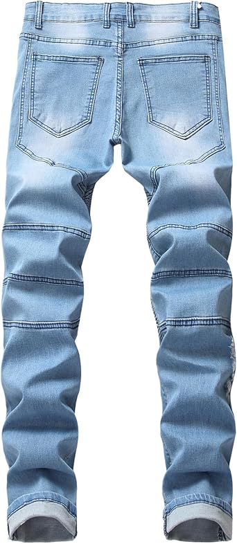Biker Jeans for Men Slim Fit, Men's Comfy Stretch Biker Jeans Pants Rock Revival, Designer Jeans