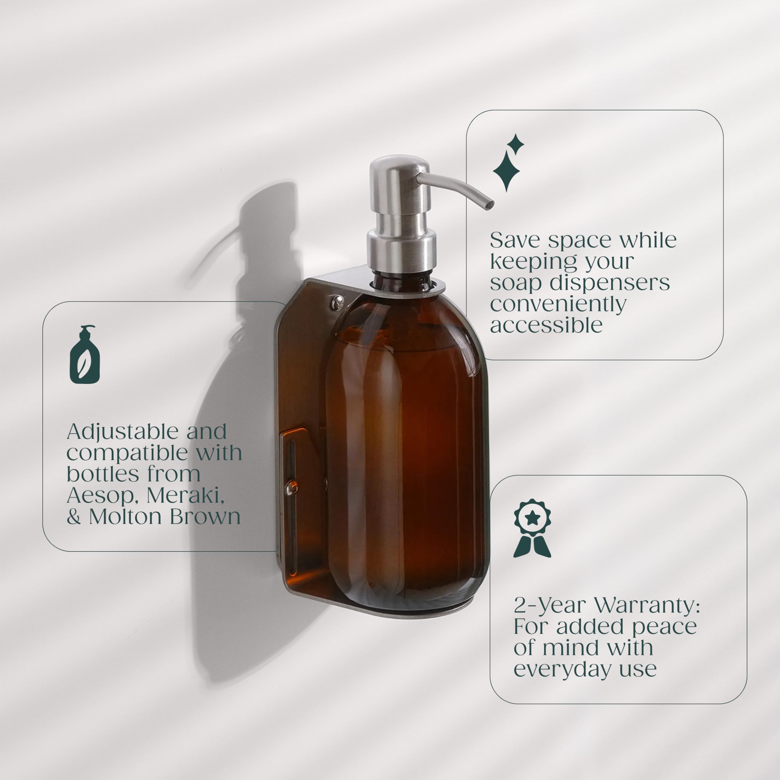 Kuishi Support Mural Simple pour Distributeur de Savon en Argent satiné, Porte-Bouteille de Savon 250-500 ML, Distributeur de Savon Mural monté, résistant à la Corrosion, Bouteilles Non incluses