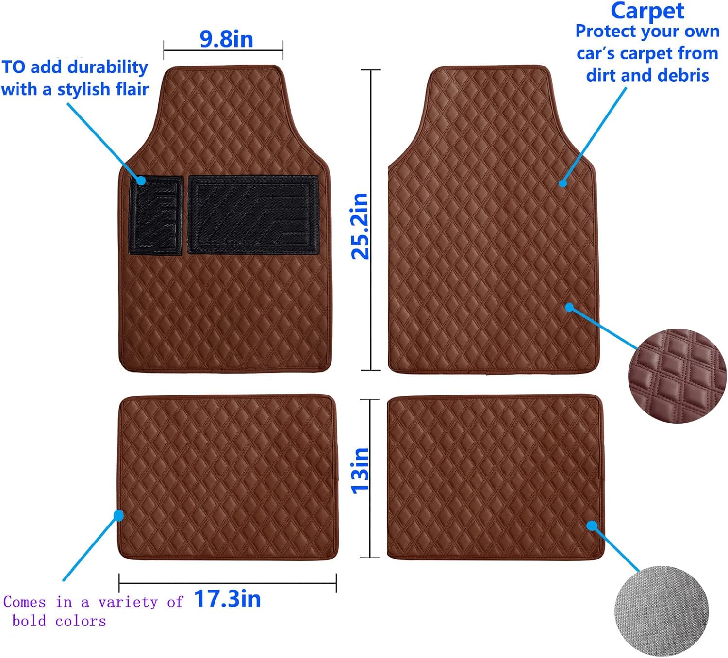 Car Floor Mats, Luxury Faux Leather Automotive Floor Mats All Weather for Cars Truck SUV (4 Pieces,Wine Red) - Image 7