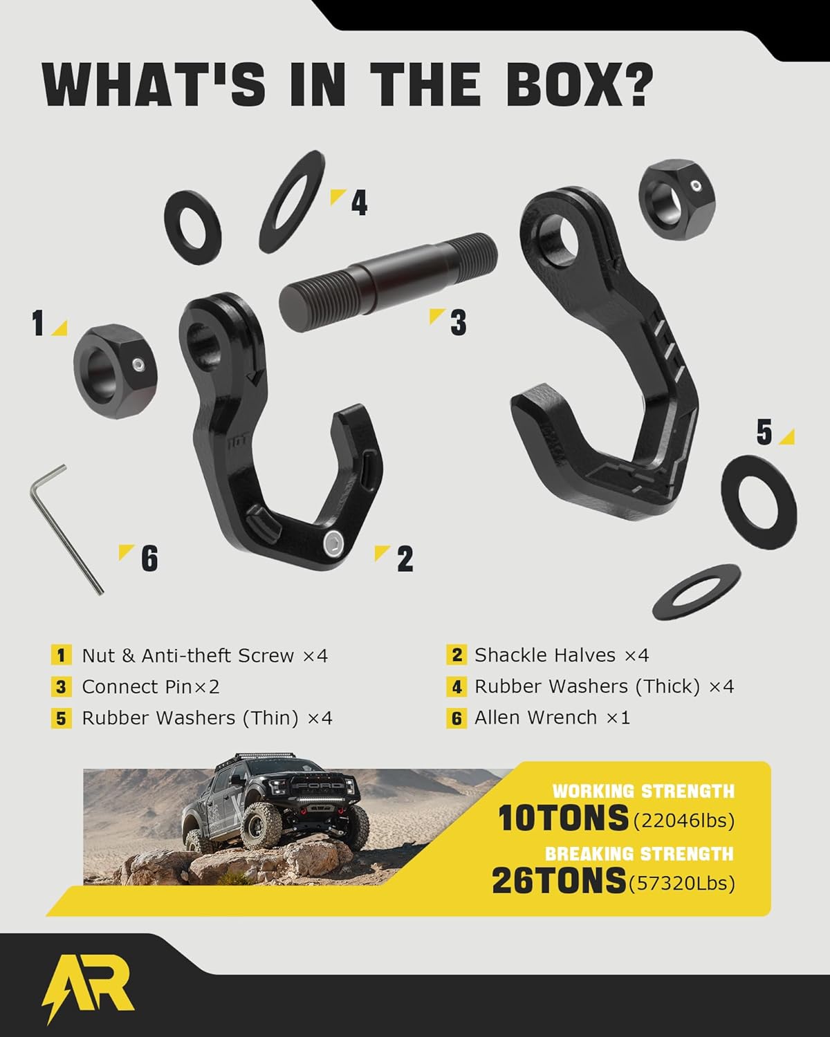 D Ring Shackles, 3/4" Separate Shackles with 7/8" Pin, Heavy Duty Recovery Shackle 57320lbs Break Strength, 4x4 Off-Road Recovery Towing Winch Shackles for Trucks, Black Black 2-Pack - Image 4