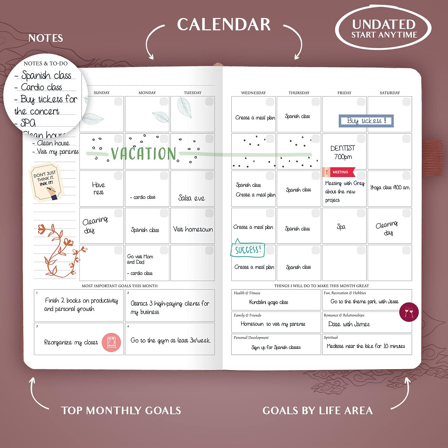 Legend Planner – Deluxe Weekly & Monthly Life Planner to Hit Your Goals & Live Happier. Organizer Notebook & Productivity Journal. A5 Hardcover, Undated – Start Any Time + Stickers – Rose Gold : Office Products