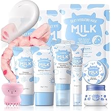 11PCS Milk Skin Care Sets & Kits - Milk Skincare - Teenage Girls Gifts - Milk Skincare Set For Kids - Travel Kit Face & Eye Cream, Exfoliating Scrub, Cleanser, Hand Wax, Sunscreen, Mask - Hydrating