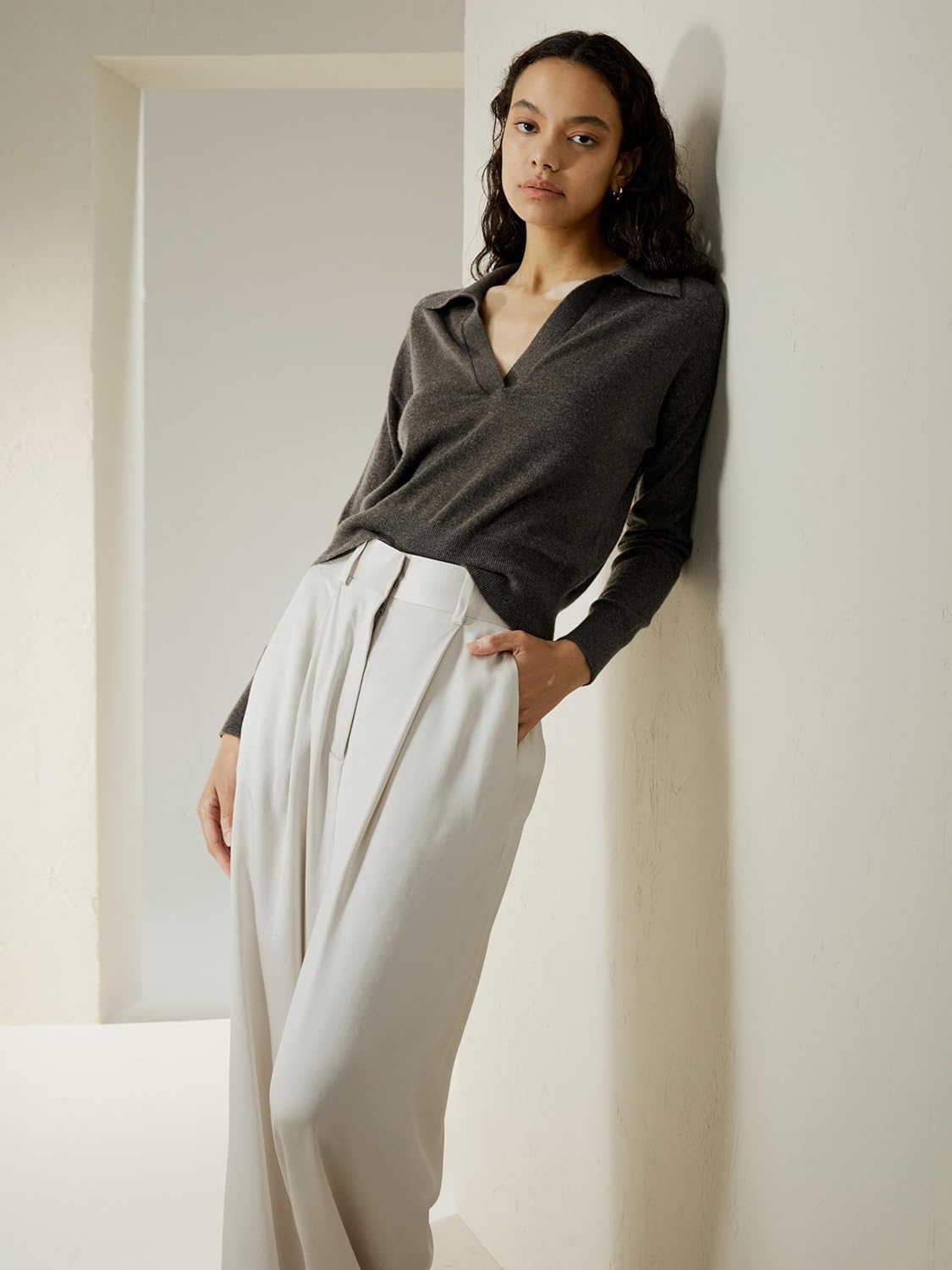 LilySilk 100% Cashmere Sweater for Women Polo Shirt Style Pullover V Neck Lightweight Soft Long Sleeve Knit Tops - Image 7