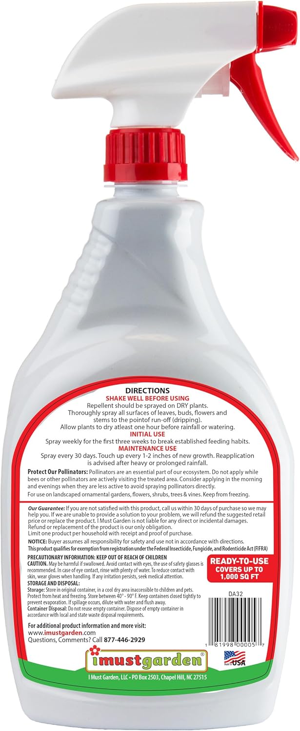 I Must Garden Deer Repellent [2 Pack: Mint Scent + Spice Scent] - Natural Deer Spray for Gardens & Plants – Two 32oz RTU Bottles