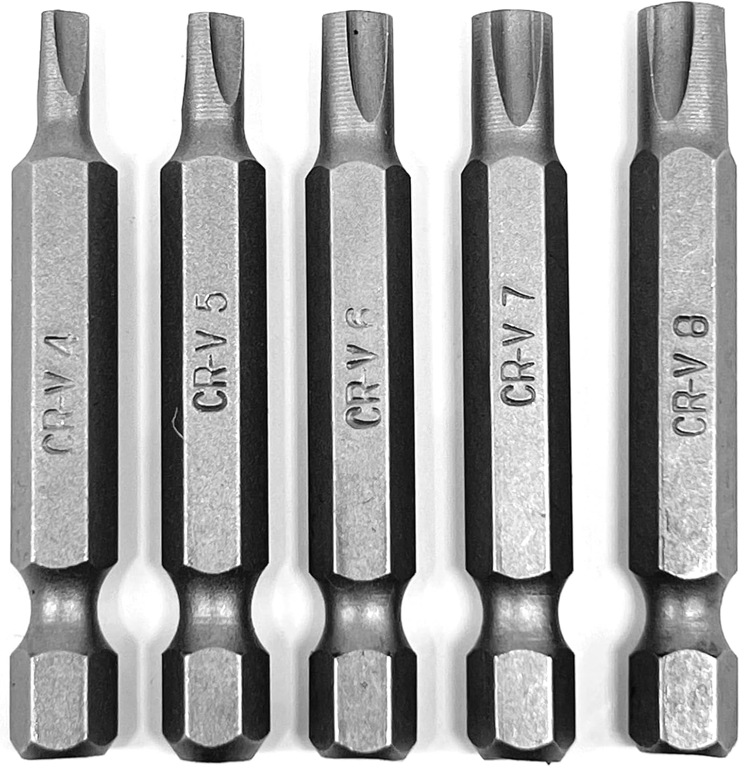 Tri-Drive Plum Screwdriver Insert Bit Set in 5 Different Sizes, Durable CR-V Steel, 2" Long Shank with Standard 1/4" Hex Drive