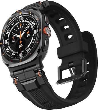 Bandletic Liquid Silicone Bands Compatible with Samsung Galaxy Watch Ultra Band 2025 2024 47mm for Men - Soft Rugged Sport Strap with Stainless Steel Buckle - Black Band with Black Connector