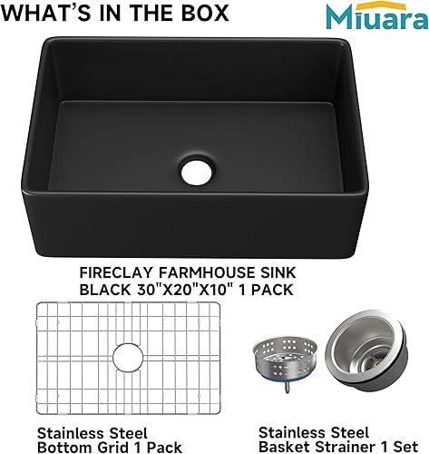 Miniatura 7 de Fregadero negro de granja de 30 pulgadas  Fregadero de cocina con delantal frontal de 30 x 20 x 10 pulgadas, cuenco individual profundo estilo casa