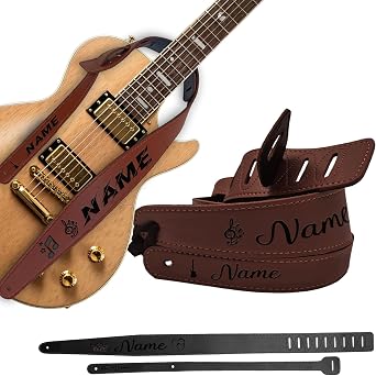 Custom Leather Guitar Strap Personalized Guitar Straps Engraved Name Text Customized Adjustable Bass Body Strap Gifts for Guitar Players Men Boyfriend