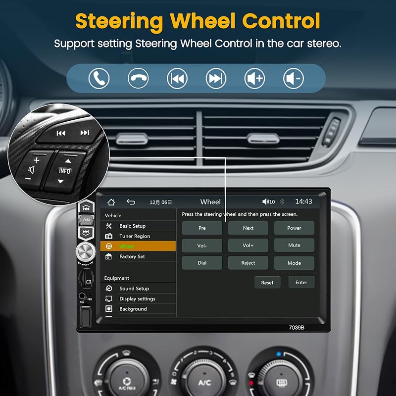 Hikity 1DIN Autórádió 7" Érintőképernyővel - Vezeték Nélküli CarPlay és Android Auto, Bluetooth 5.1, FM Rádió, Tolatókamera Bemenet, USB/TF/