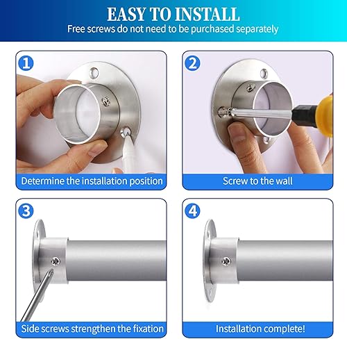 Miniatura 6 de Creatyi Soportes de barra de armario de acero inoxidable resistente de 1-12 pulgadas, soporte de barra de ducha para armario, soportes de barra de