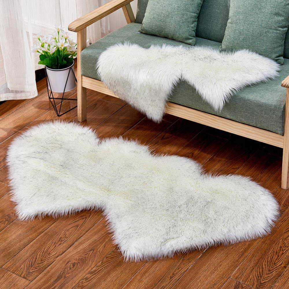 Peau de Mouton synthétique,Cozy Sensation comme véritable Laine Tapis en Fourrure synthétique, Fluffy Soft Longhair Décoratif Coussin de Chaise Canapé Natte Double Coeur 90 * 180cm