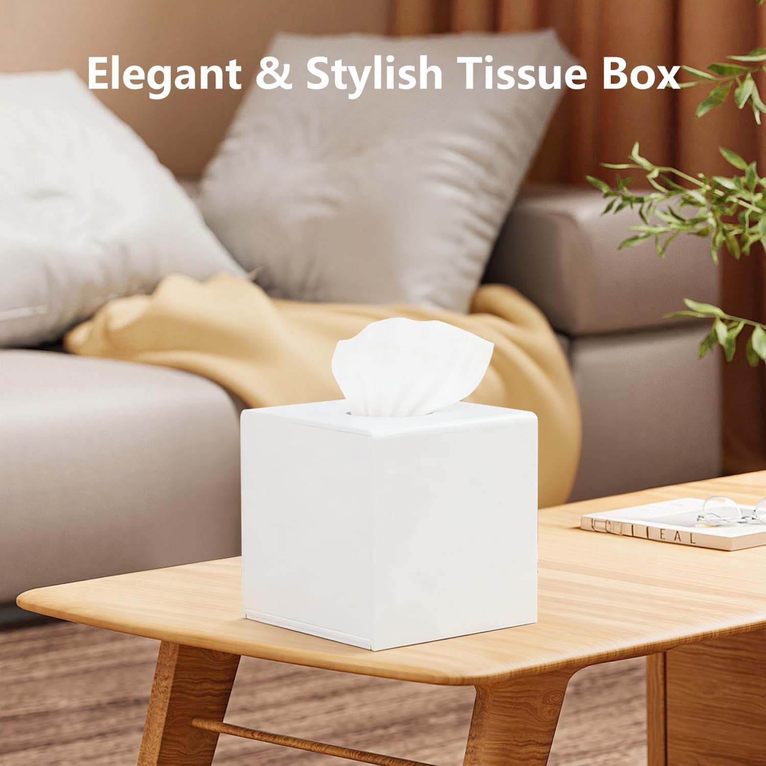 2 Pack Tissue Box Cover, White Square Tissue Box Cover, Acrylic Tissue Holder for Bathroom Vanity, Countertops, Dressers, Night Stands and Offices (Square)