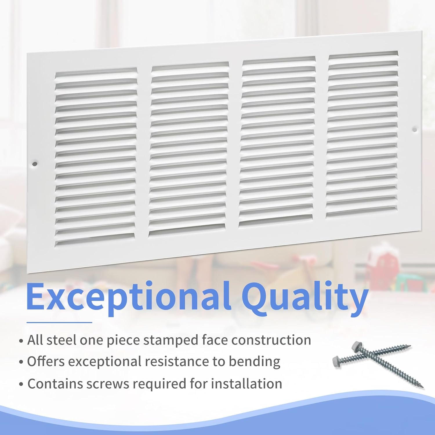 16"W x 8"H [Duct Opening Size] Steel Return Air Grille, Air Return Vent Cover for Ceiling and Sidewall - HVAC Air Vent Covers - [Outer Dimensions: 17.75"W x 9.75"H]