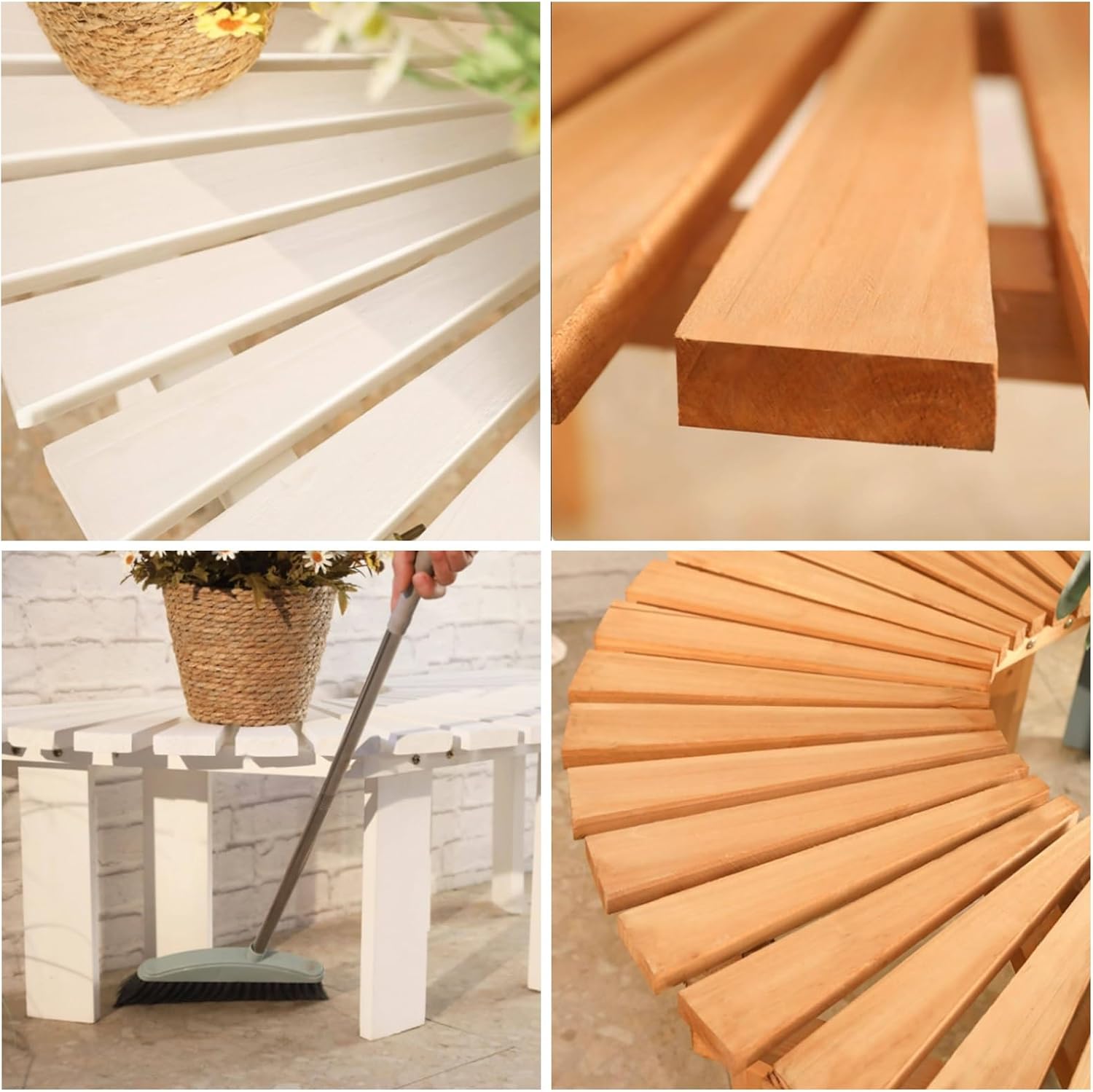 Wooden wrap Around Tree Bench, Wood Outdoor Benches Weatherproof, Semi Circle Garden Bench, Curved Outdoor Bench, for Garden, Patio, Outside, Park(White,Circle)