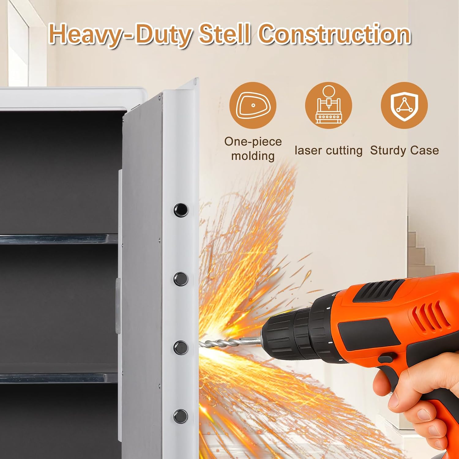 4.7 Cu.Ft Large Home Safe,with Fireproof Waterproof Bag, Heavy Duty Fingerprint Security Safe, Built-In Drawer and Removable Shelf for Storing Valuables