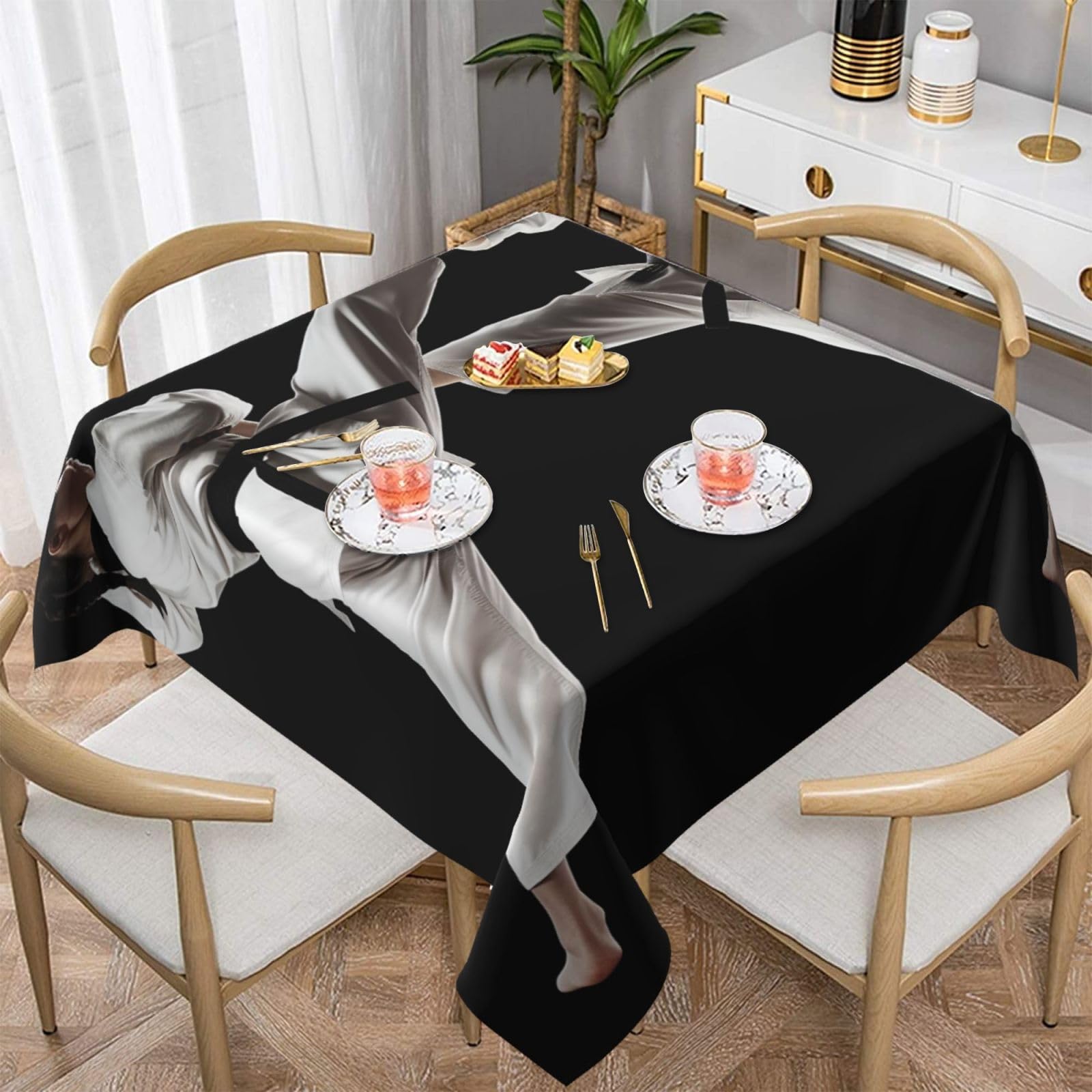 WPKJU Taekwondo Martial Arts Printed Square Tablecloth 54x54 inch Water Resistant Table Cover Washable Rectangle Table Cloth for Dining Tables