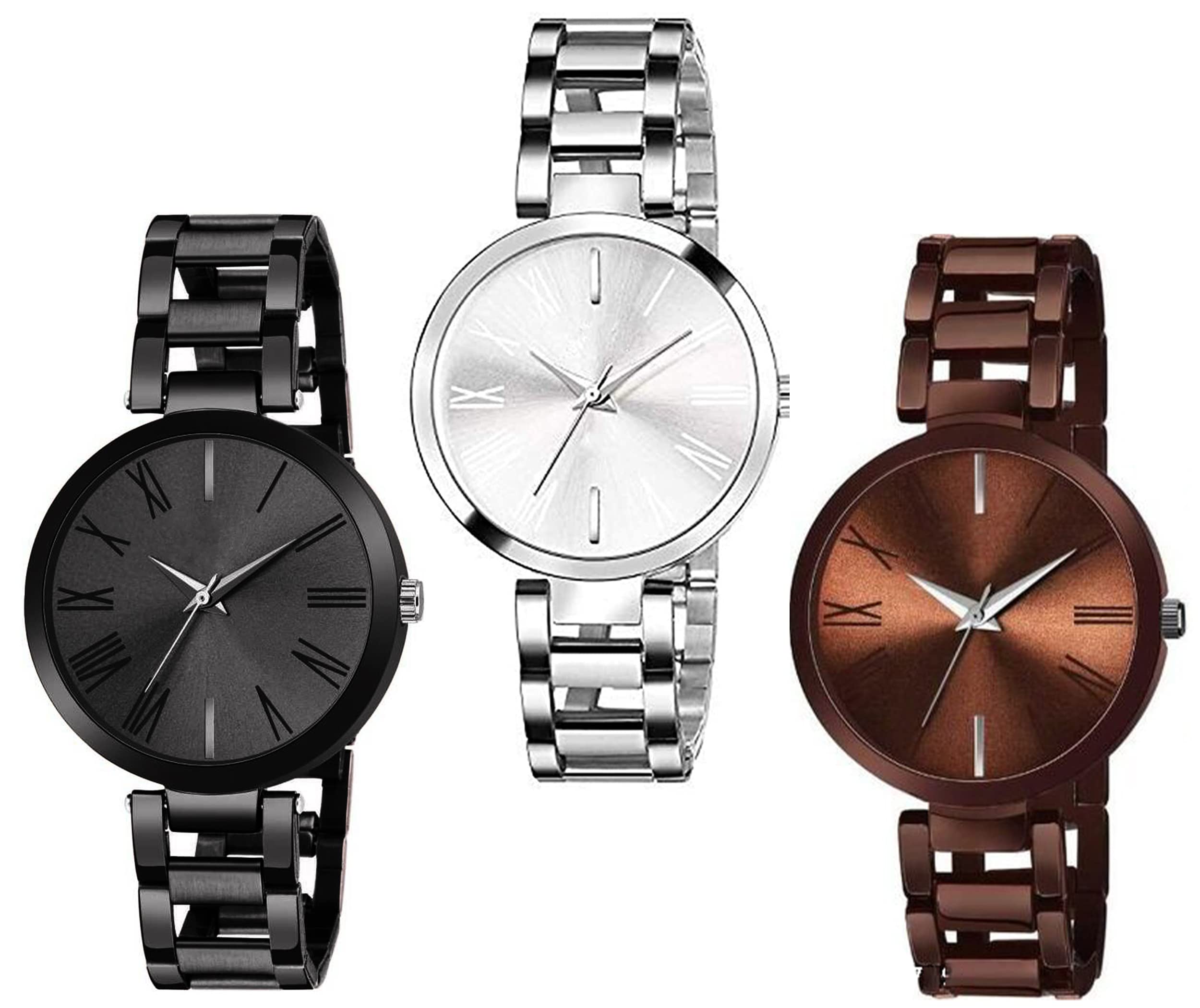 FROZIL Stainless Steel Analog Black Silver Brown Dial Watch Combo For Girls And Watches For Womens Pack Of 3 (B09X9RL74X) Amazon Price History, Amazon Price Tracker
