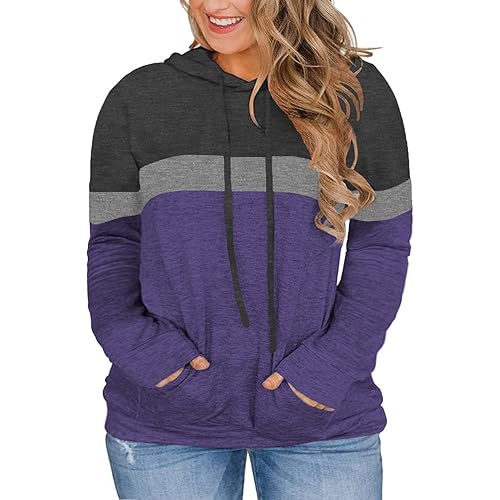 VISLILY Women-Plus-Size-Hoodies-Sweatshirts Color Block Tops with Pockets XL-4XL