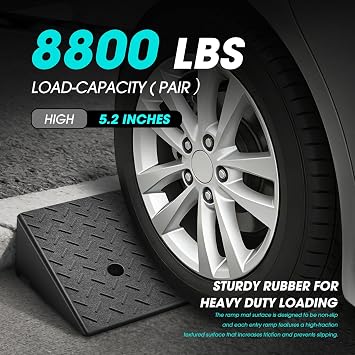 DNA Motoring 2pcs 5.2 Rise Rubber Curb Ramp Heavy Duty Loading Driveway Ramp Threshold Ramp 19.1 W x 13.5 D x 5.2 H for Loading Dock, Warehouse, Motorcycles, Cars, TOOLS-00645
