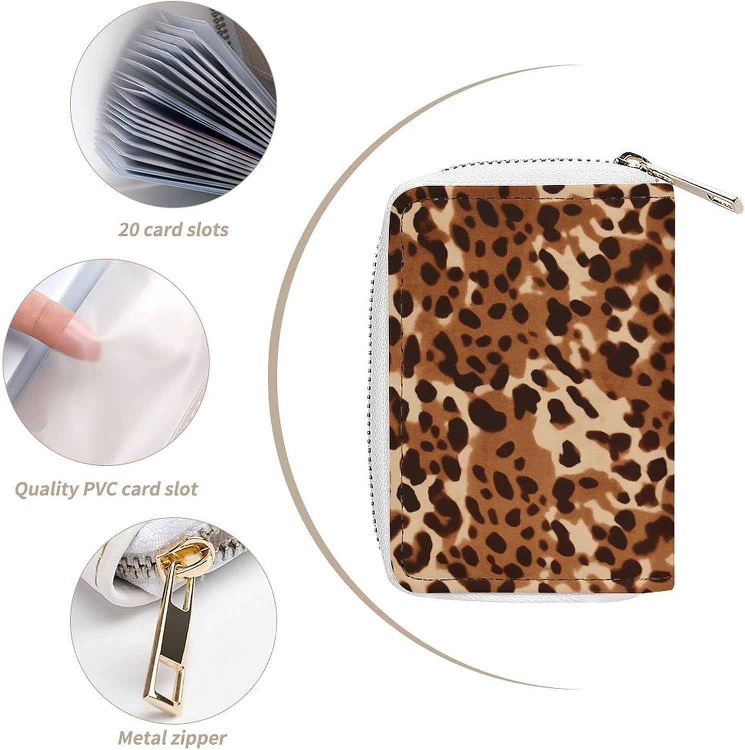 Bronze Brown Animal Print Card Holder RFID Blocking,Credit Card Wallet for Women And Men,Card Case Organizer Bag with Zipper