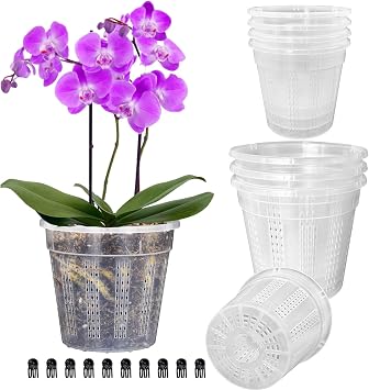 8Pcs Orchid Pot, 4 Each of 4.3",5.5" Orchid Pots with Holes, Orchid Pots for Repotting, Plastic Orchid Planter for Indoor Outdoor Plants 8Pcs, 4 Each of 4.3",5.5"