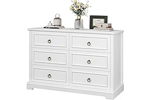 HOSTACK White Bedroom Dresser with 6 Drawers for Modern Farmhouse Storage