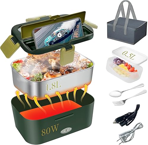 Fiambrera eléctrica de calentamiento rápido para adultos, 1.8L grande de 80 W, calentador de comida rápida para el hogar, oficina, trabajo,