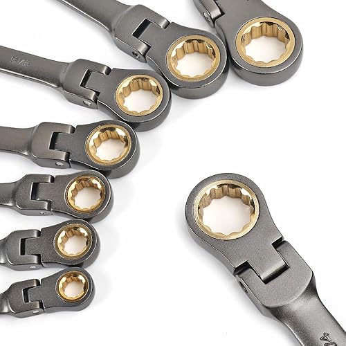 Miniatura 3 de WORKPRO Juego de llaves combinadas de trinquete de cabeza flexible de 8 piezas, métricas 0.354-0.669 in, 72 dientes y 4 piezas