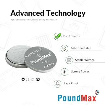 PoundMax AG10 LR1130 Batteries 1.5 Alkaline Button Battery Combo Pack - 10 Count