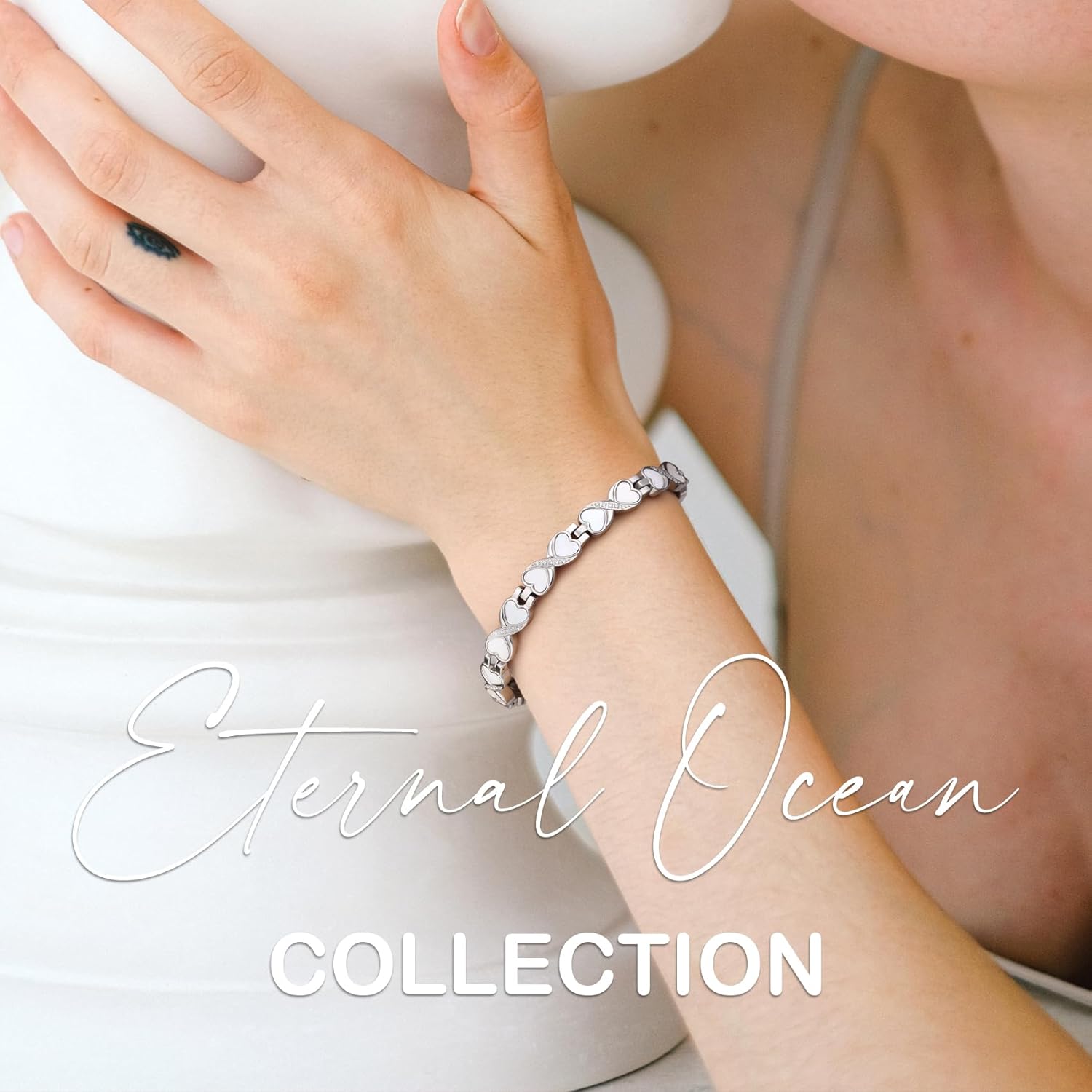 Feraco Magnetic Bracelets for Women with 3800 Gauss Effective Magnets, Stainless Steel Bracelet with Sparkling Zirconia, Infinite Symbol - Image 6