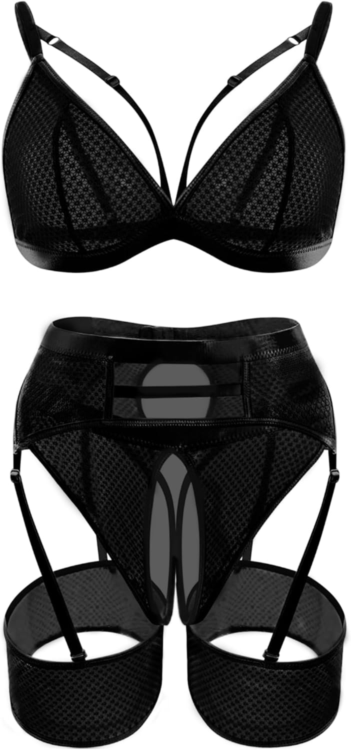 popiv Women Sexy Lingerie Set Cutout Bra and Panty Sets Garter Lingerie 4 Piece