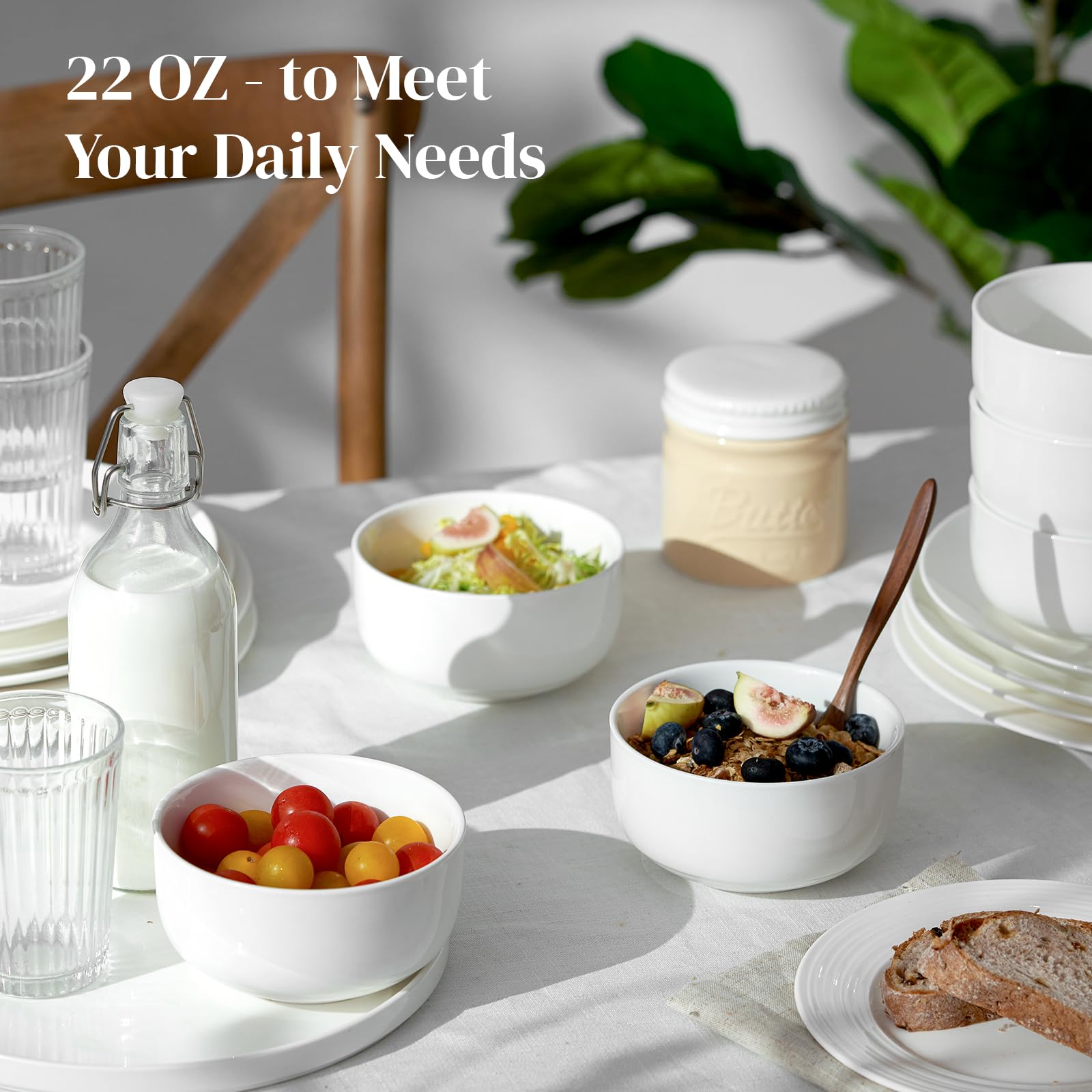 DOWAN Set de 6 Cuencos de Cereales, 650ml Tazones Desayuno, Boles para Aperitivos, Sopa, Paella, Arrozos, Postre, Helados, Picoteo, Vajilla de Porcelana, Apto para Microondas & Lavavajillas, Ø 13.3cm