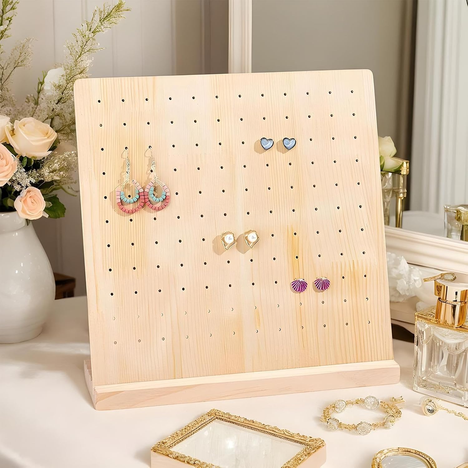 Table Top Peg Board Display Stand, Wooden Pegboard Display Stand for Jewelry, Portable Peg Board Organizer Rack for Craft Shows Keychain Necklace Tools