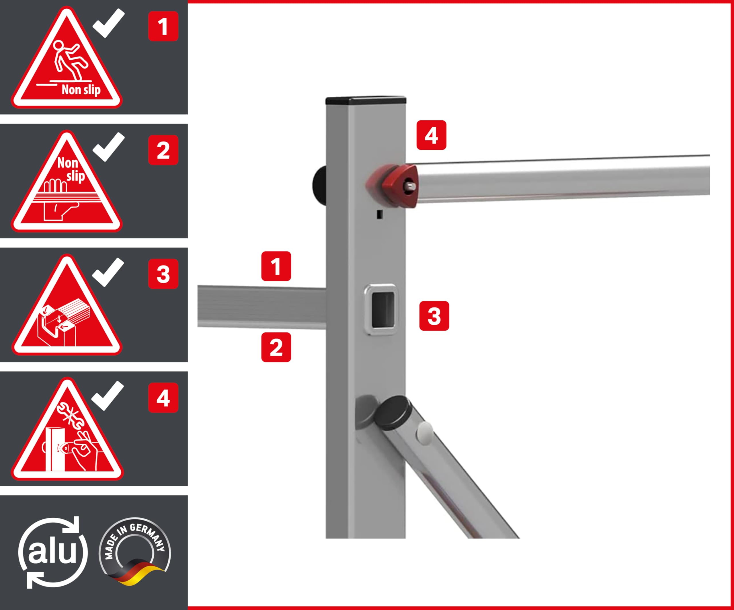 ALTEC AluCombine 3.0 - Échafaudage roulant en aluminium avec traverse, 4 roulettes pivotantes freinables et ancrage mural - Échafaudage de montage - Échelle simple (7 m)